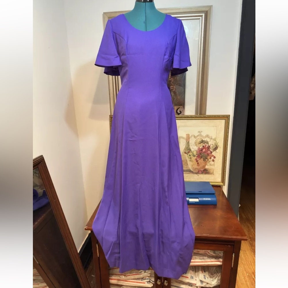 Vintage Alyce Design Purple Long Bow Train Evening Gown Size 10